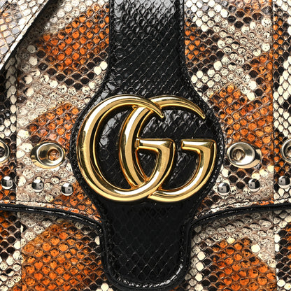 Gucci Snakeskin Medium Arli Flap Shoulder Bag Cognac Black 8 of 10