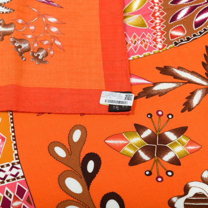 Hermes Cashmere Silk En Attendant Ulysse Shawl 140 Orange Vermillon 4 of 5