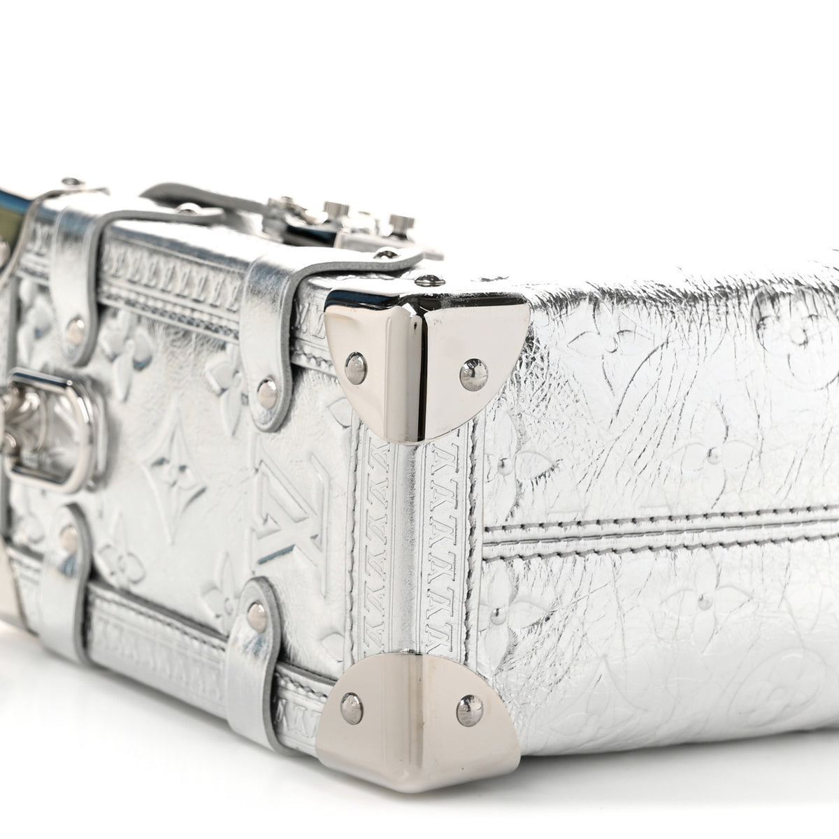 Calfskin Monogram Miroir LV Ski Side Trunk MM Silver
