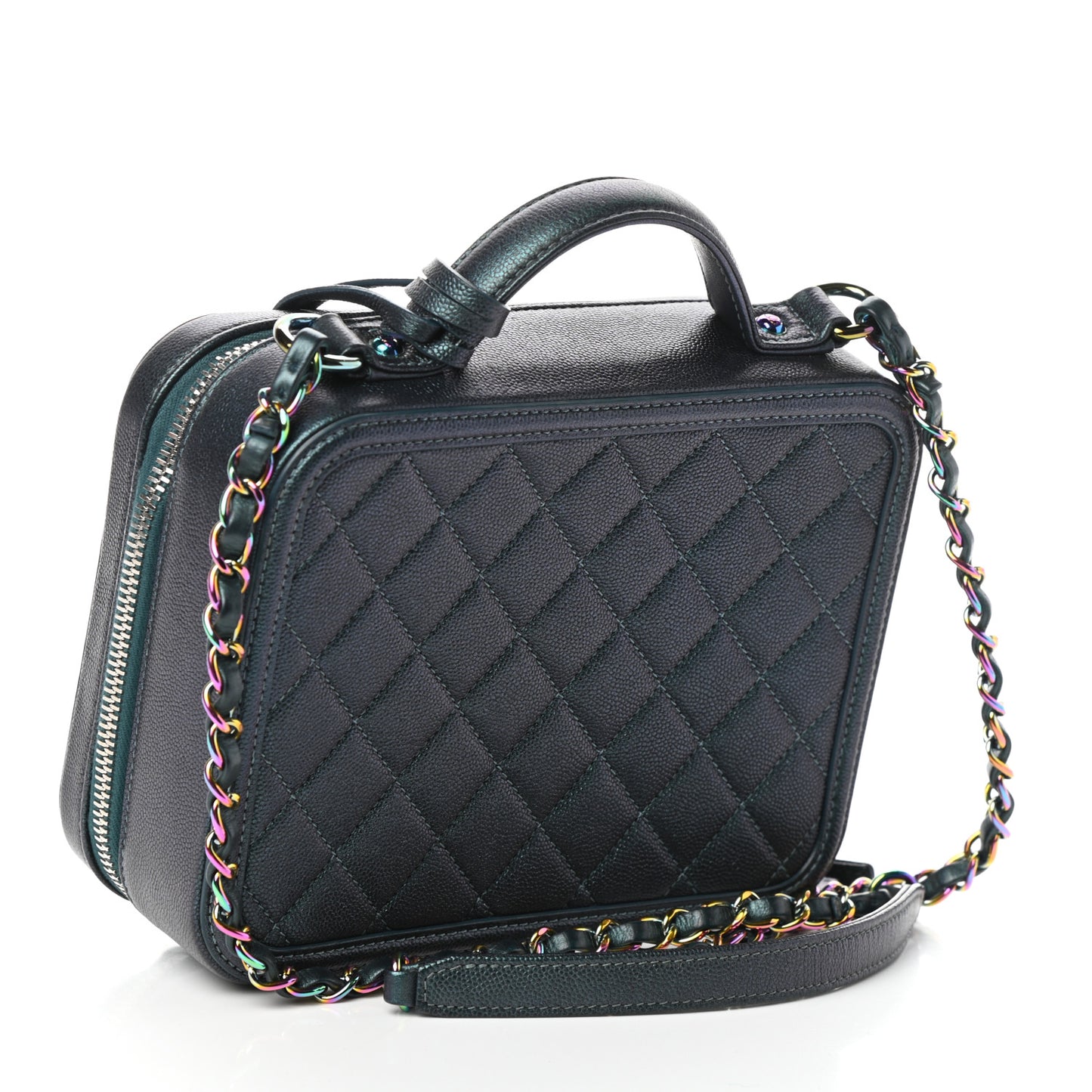 Iridescent Caviar Quilted Medium CC Filigree Vanity Case Dark Turquoise