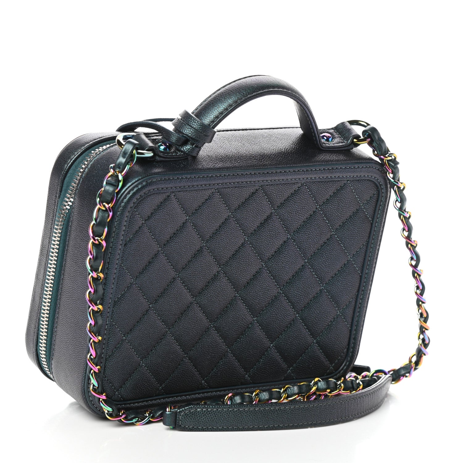Chanel Iridescent Caviar Quilted Medium CC Filigree Vanity Case Dark Turquoise 3 of 11