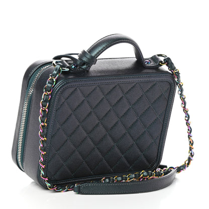 Chanel Iridescent Caviar Quilted Medium CC Filigree Vanity Case Dark Turquoise 3 of 11