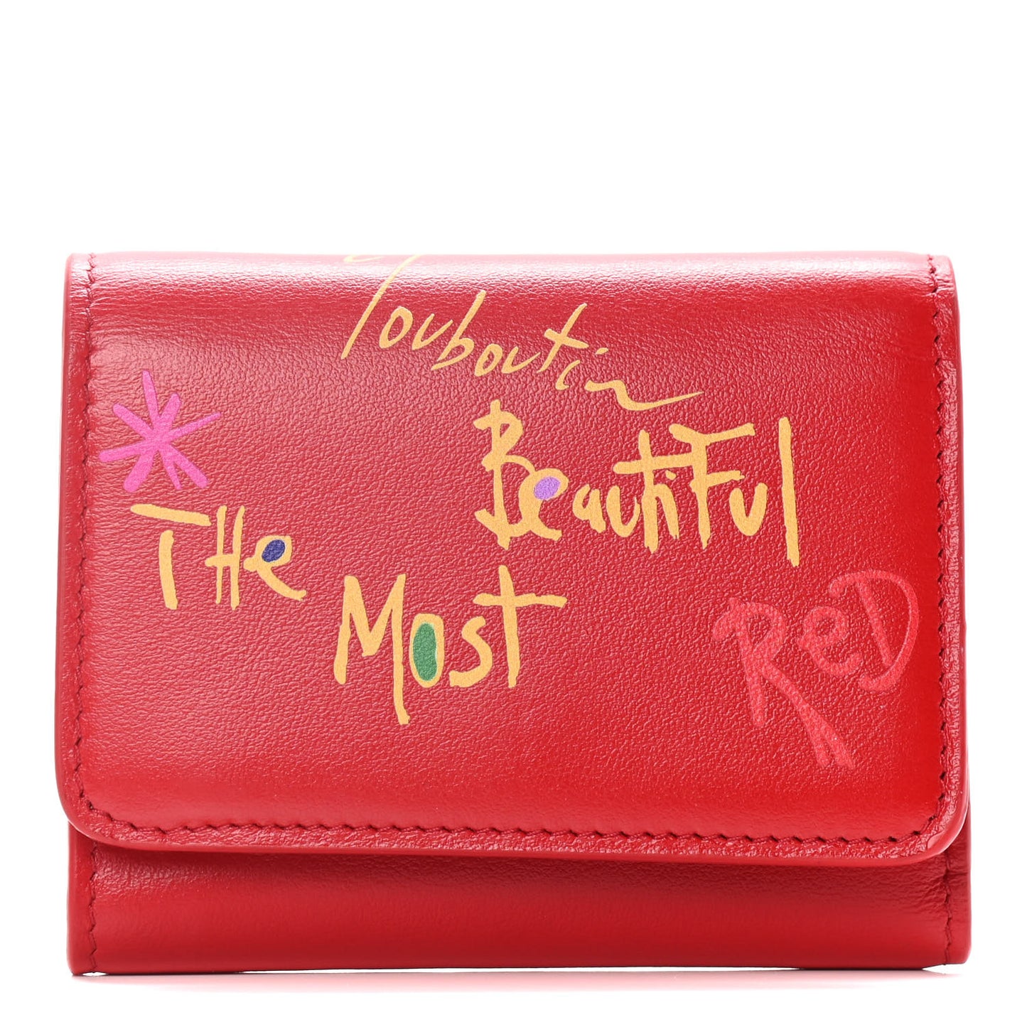 Calfskin Script Mini Loubigaga Wallet Red