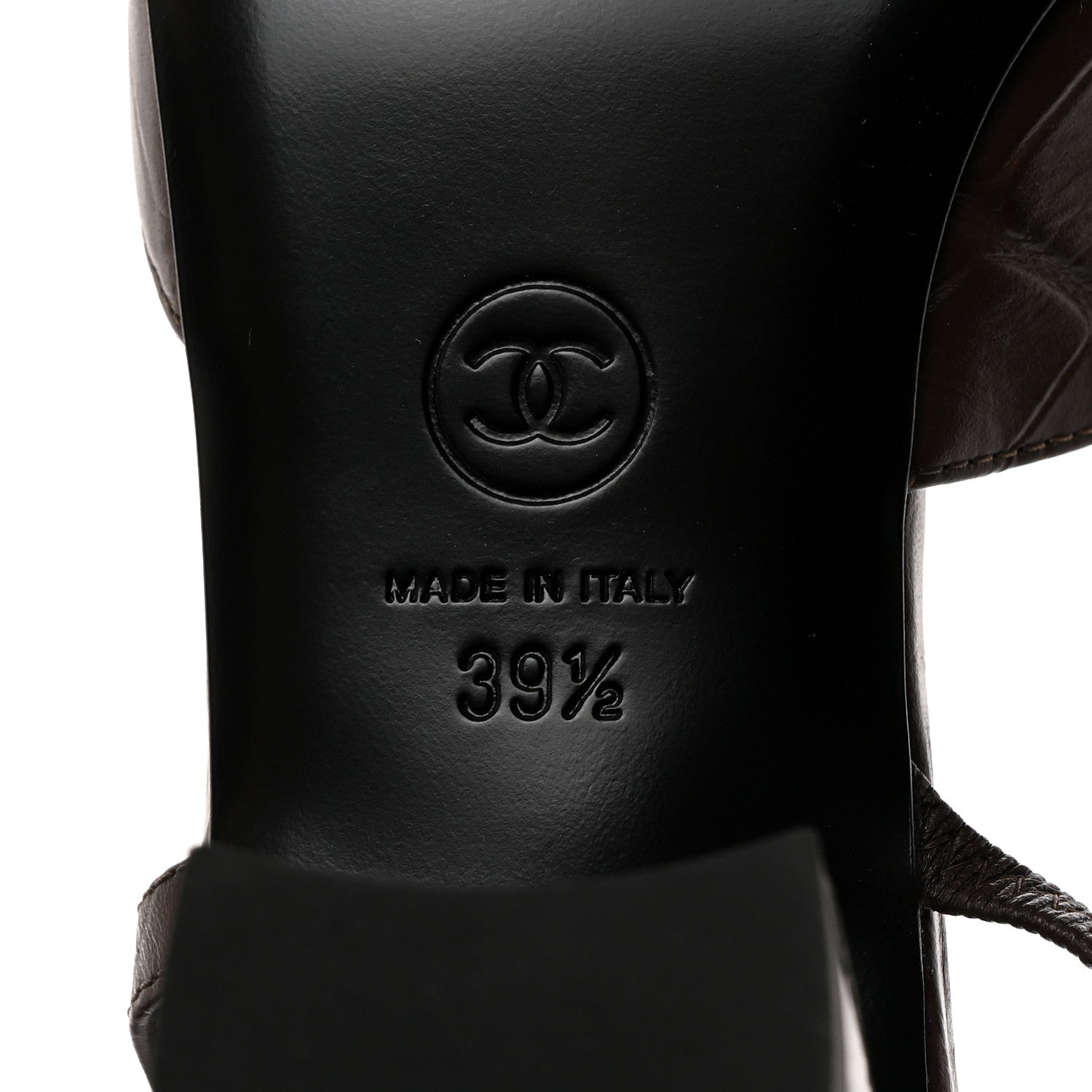 Chanel Calfskin Crocodile Embossed Patent Cap Toe CC Slingback Pumps 39.5 Chocolate Black 8 of 9