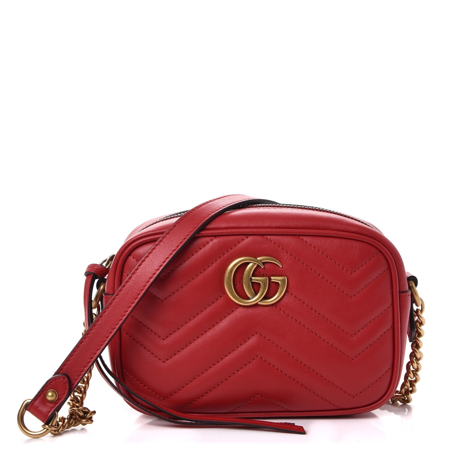 Gucci Calfskin Matelasse Mini GG Marmont Chain Shoulder Bag Hibiscus Red 1 of 7