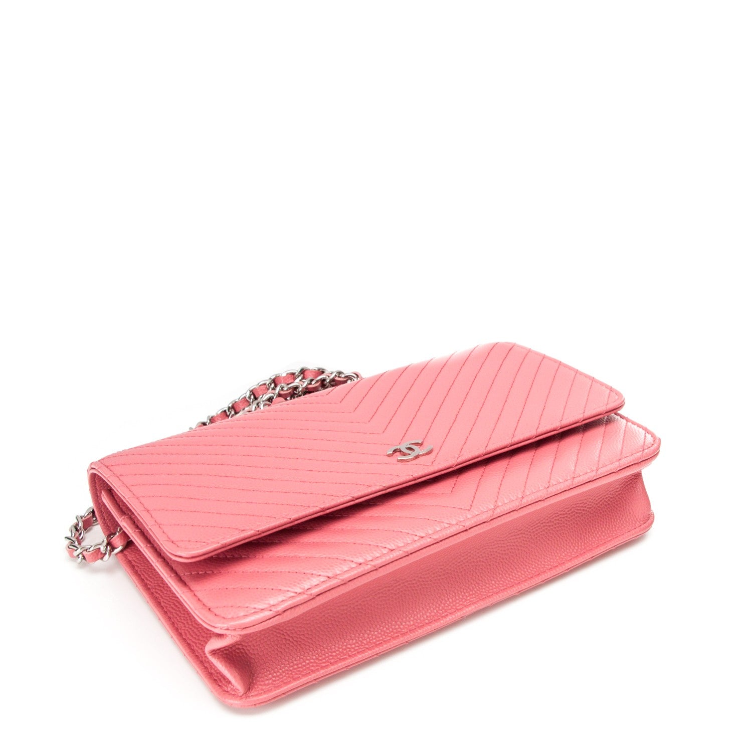 Chanel Caviar Chevron Wallet On Chain WOC Pink 4 of 8