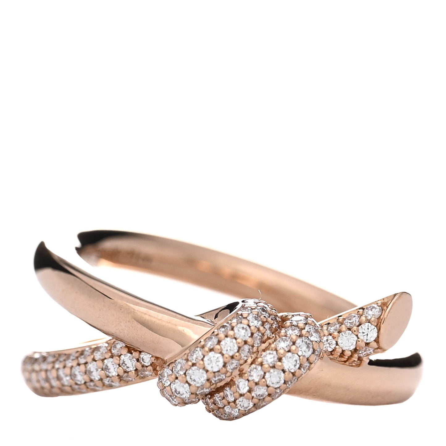 18K Rose Gold Diamond Double Row Knot Ring 53 6.5