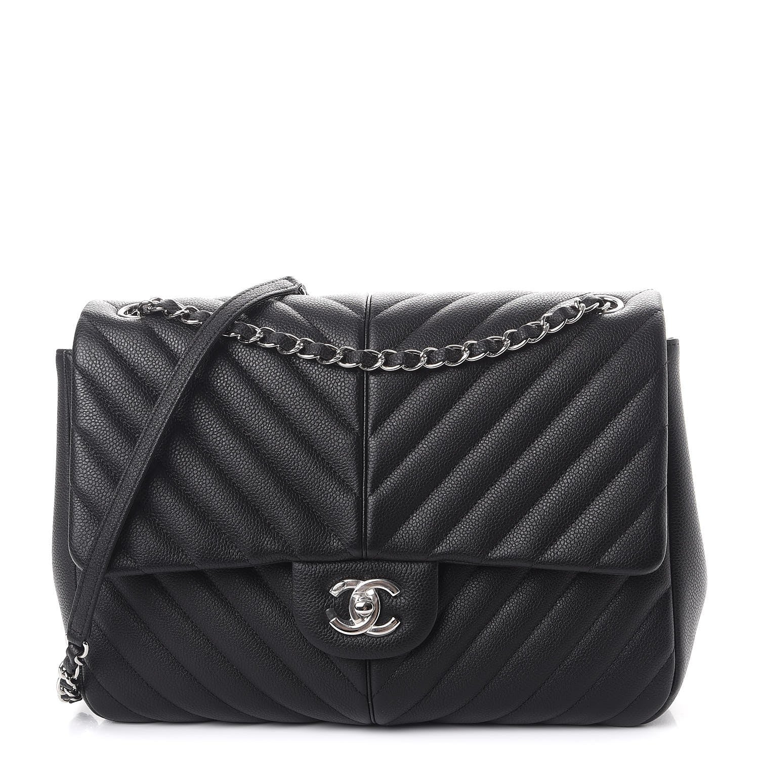 Chanel Caviar Chevron Quilted Large Puffy CC Flap Black 1 of 9
