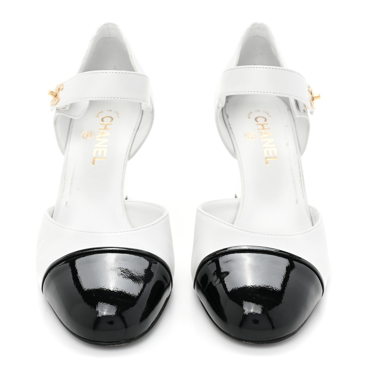 Lambskin Patent Cap Toe Mary Jane Wedge Pumps 41 White Black