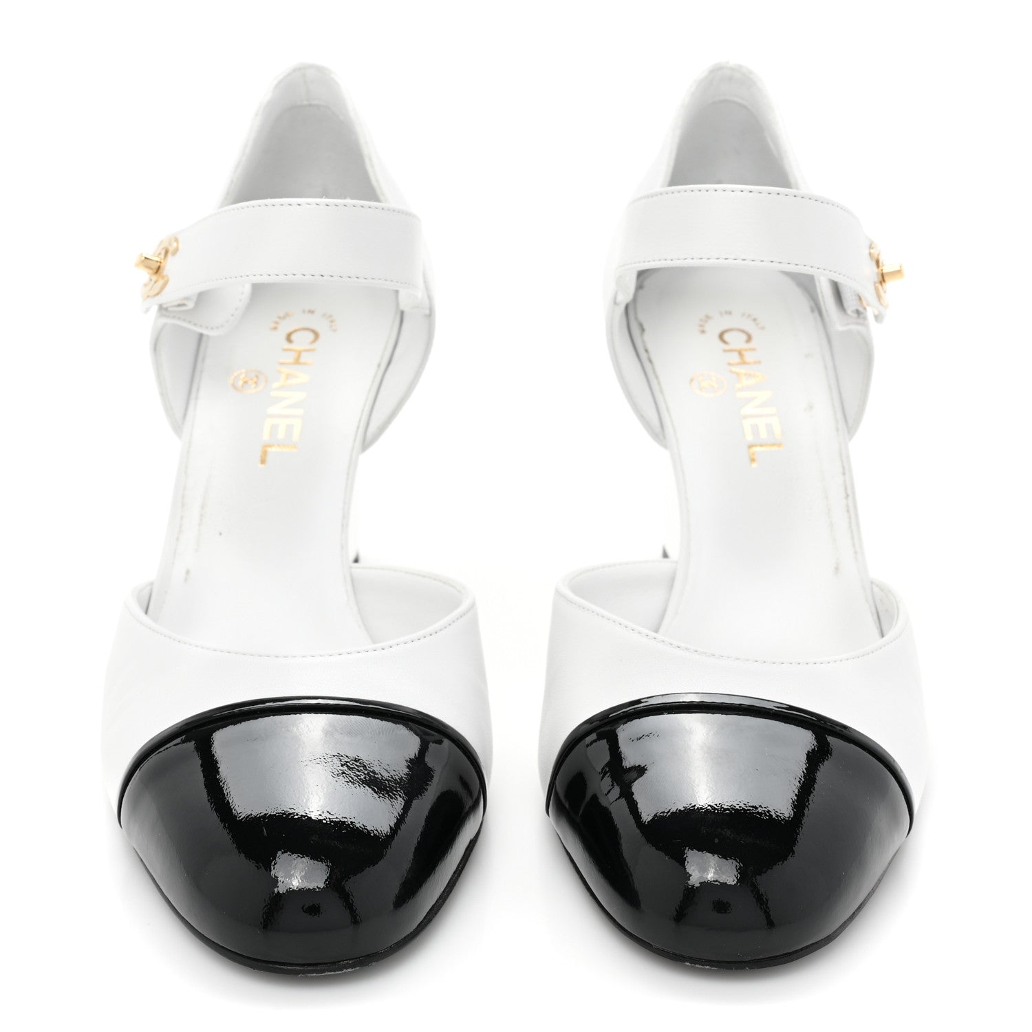 Chanel Lambskin Patent Cap Toe Mary Jane Wedge Pumps 41 White Black 2 of 14