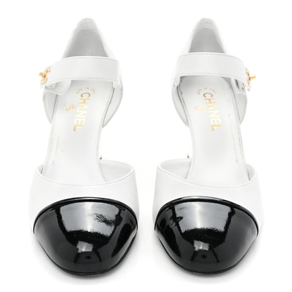 Chanel Lambskin Patent Cap Toe Mary Jane Wedge Pumps 41 White Black 2 of 14