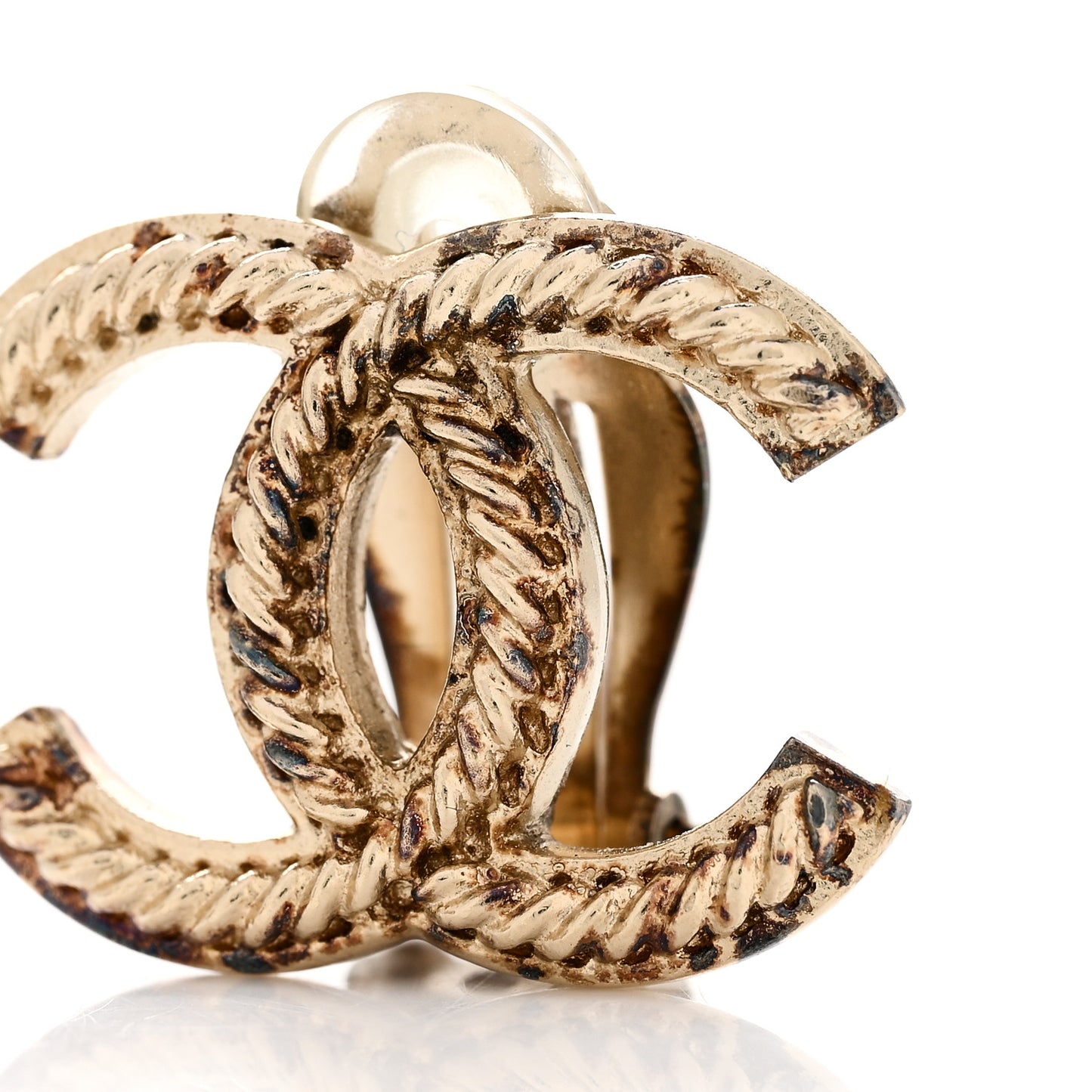 Textured CC Clip On Earrings Gold