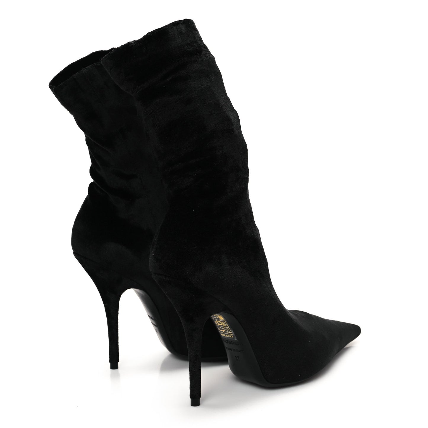 Velvet Spandex Extreme Pointed Toe Knife Ankle Boots 37 Black