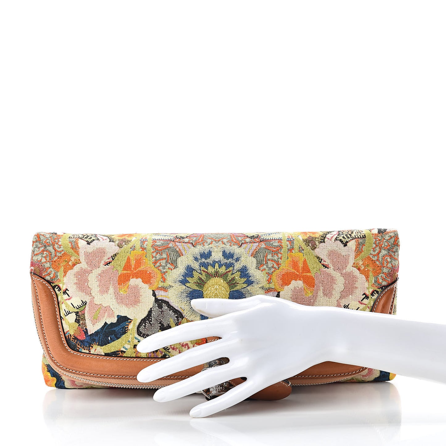 Canvas Floral Printed Padlock Skull Clutch Multicolor