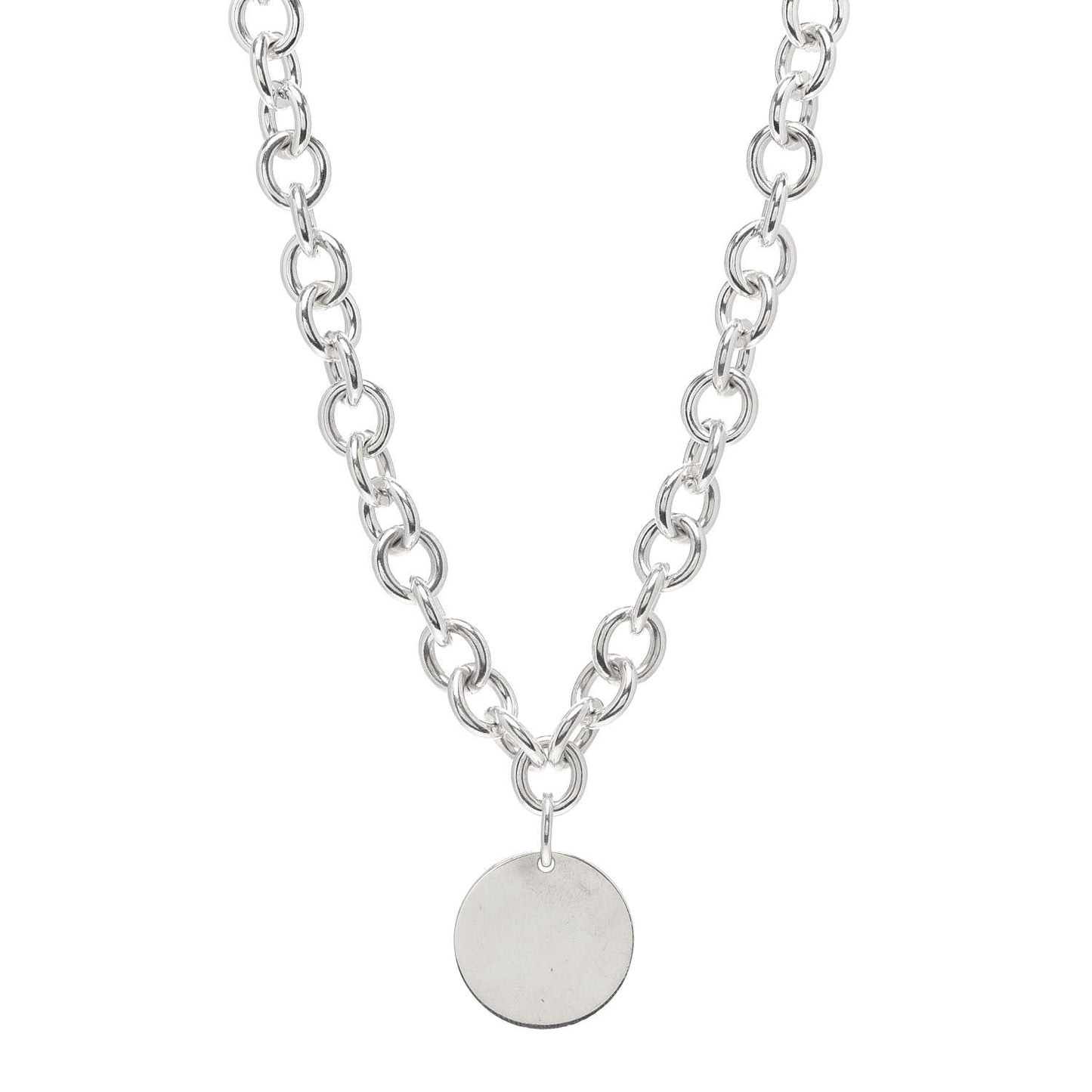 Sterling Silver Round Tag Necklace