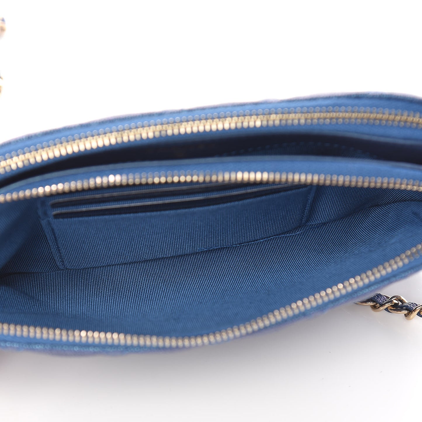 Iridescent Caviar Quilted Clutch With Chain Dark Blue