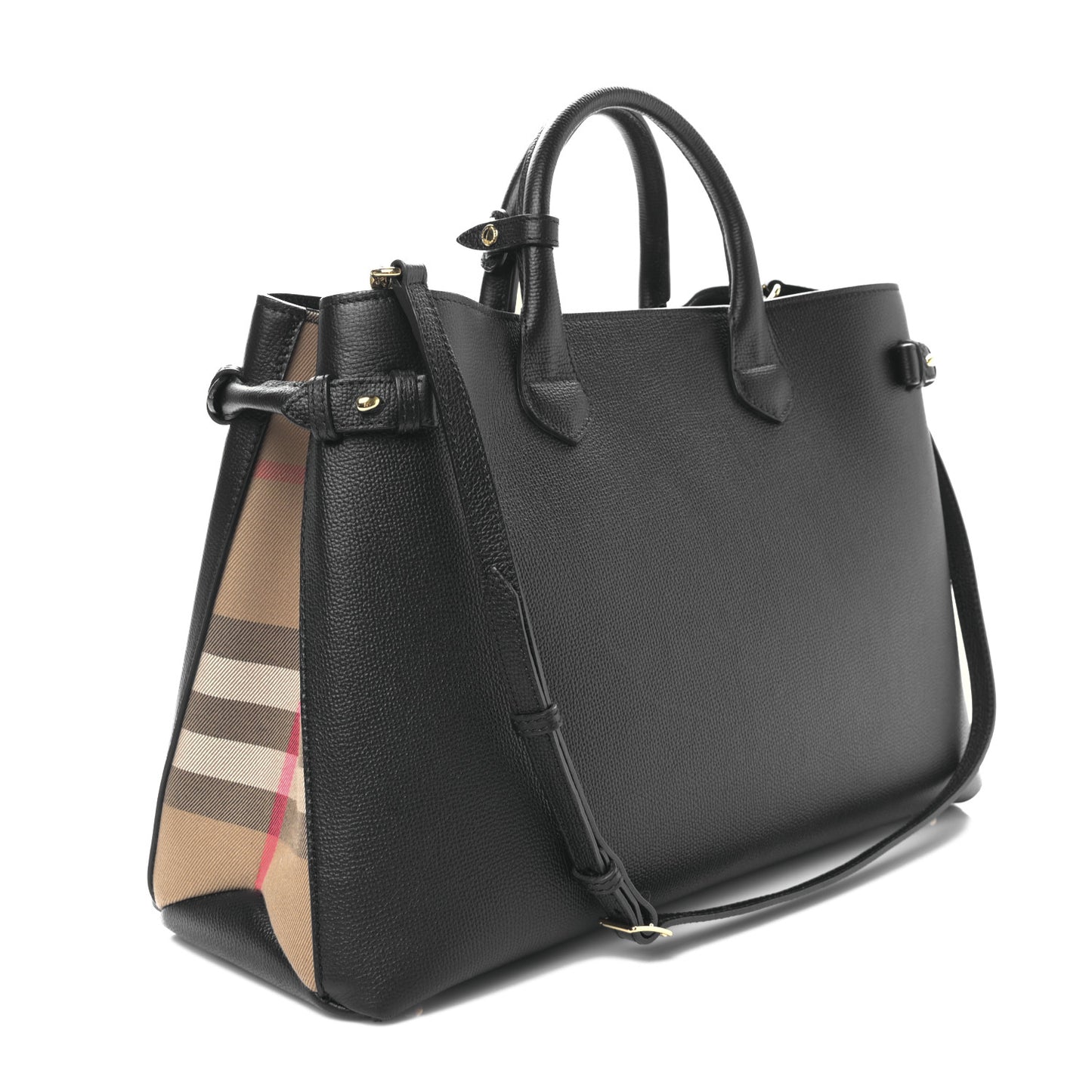 Grainy Calfskin House Check Large Banner Tote Black