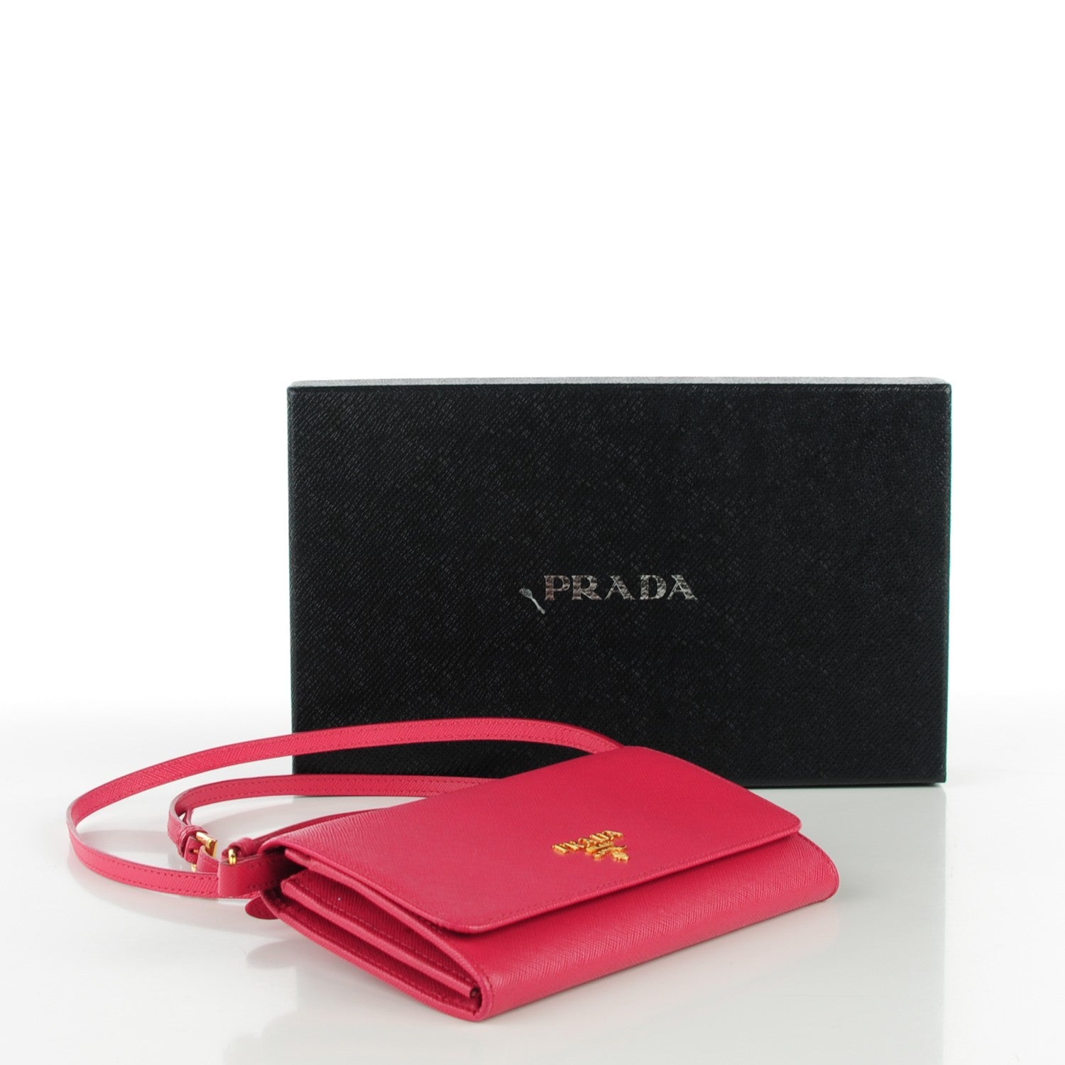 Prada Saffiano Metal Mini Crossbody Wallet Peonia 5 of 8