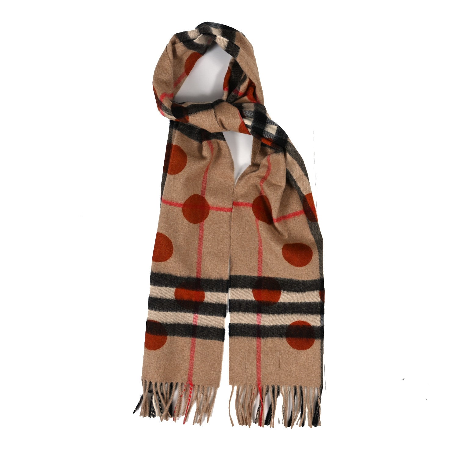 Burberry Cashmere Giant Check Dot Print Scarf Camel Burnt Orange 1 of 3