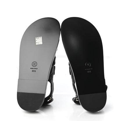 Chanel Grained Calfskin Velcro Dad Sandals 38.5 Black 5 of 9