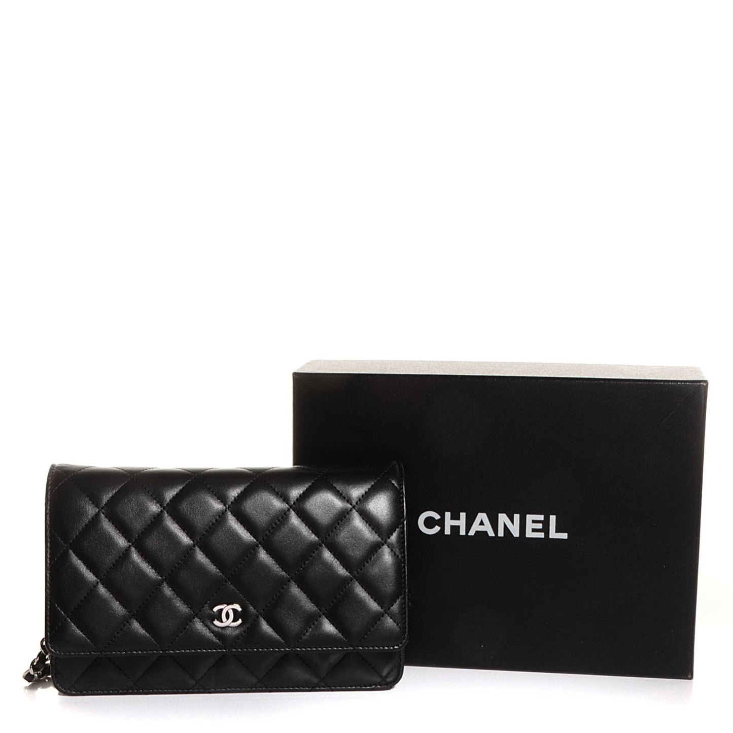 Lambskin Quilted Wallet On Chain WOC Black