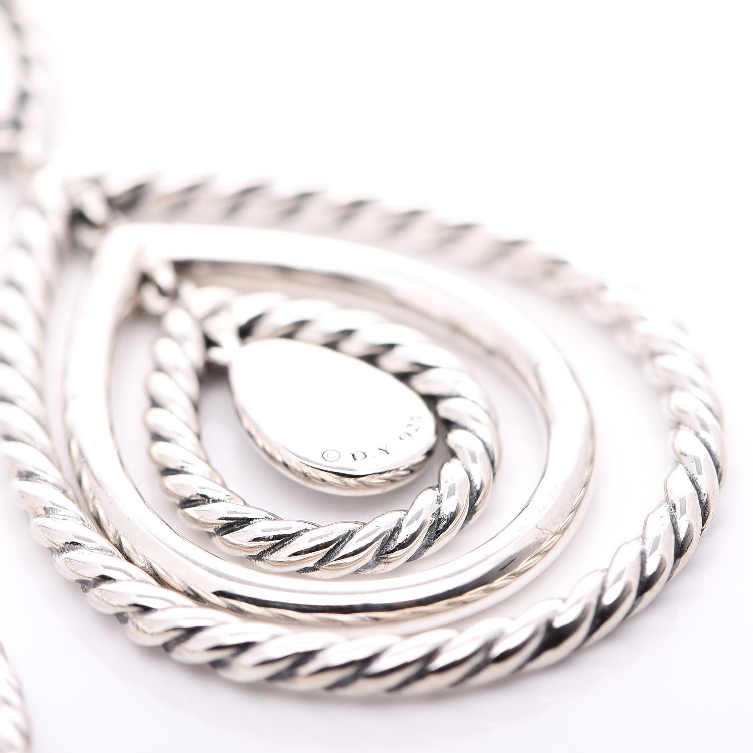 David Yurman Sterling Silver Diamond Cable Classic Teardrop Earrings 3 of 7