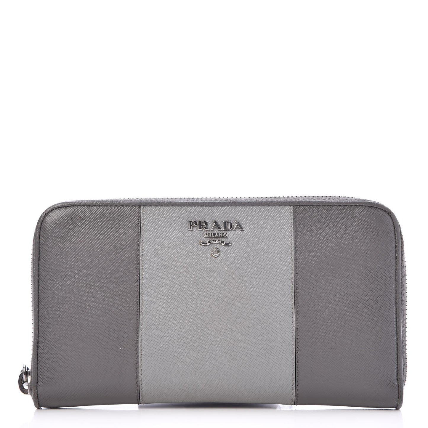 Saffiano Bi-Color Metal Zip Around Wallet Marmo Nube