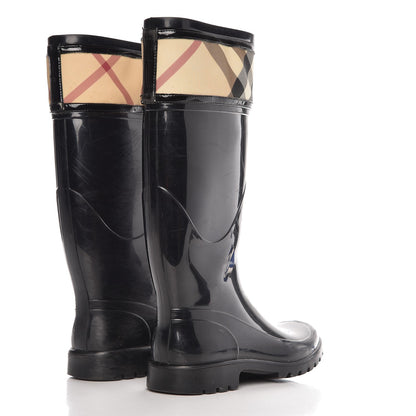 Burberry Rubber Nova Check Rain Boots 36 Black 3 of 13