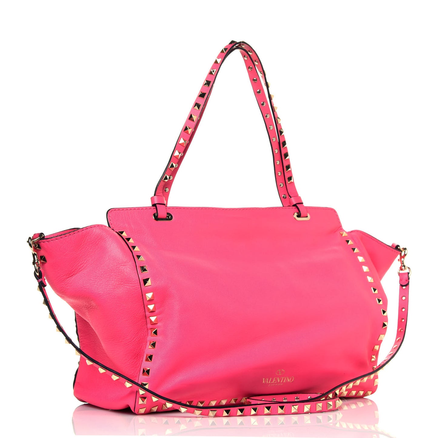 Vitello Medium Rockstud Tote Fuxia Fluo
