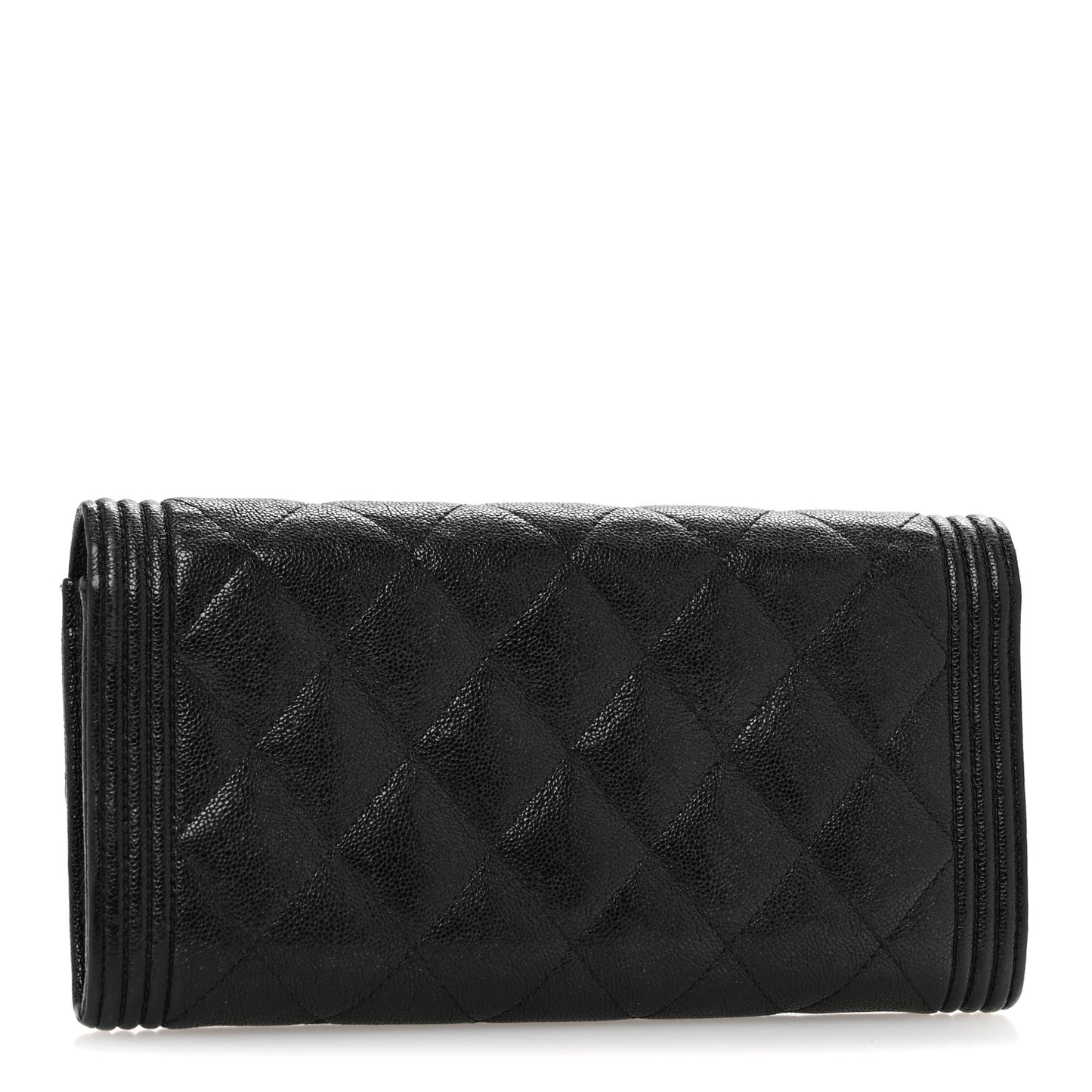 Caviar Quilted Large Boy Gusset Flap Wallet Black
