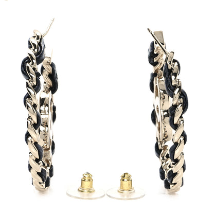 Chanel Metal Lambskin Quilted CC Chain Hoop Earrings Gold Black 3 of 6