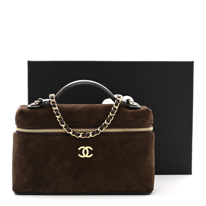 Chanel Suede Calfskin Top Handle Trapeze Small Vanity Case With Chain Dark Brown 11 of 11