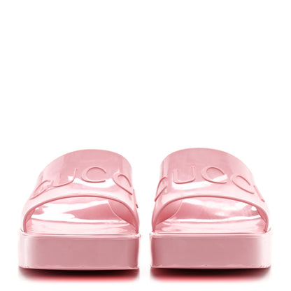Gucci Rubber Gucci Logo Womens Platform 20/60mm Slide Sandals 37 Wild Rose 2 of 9