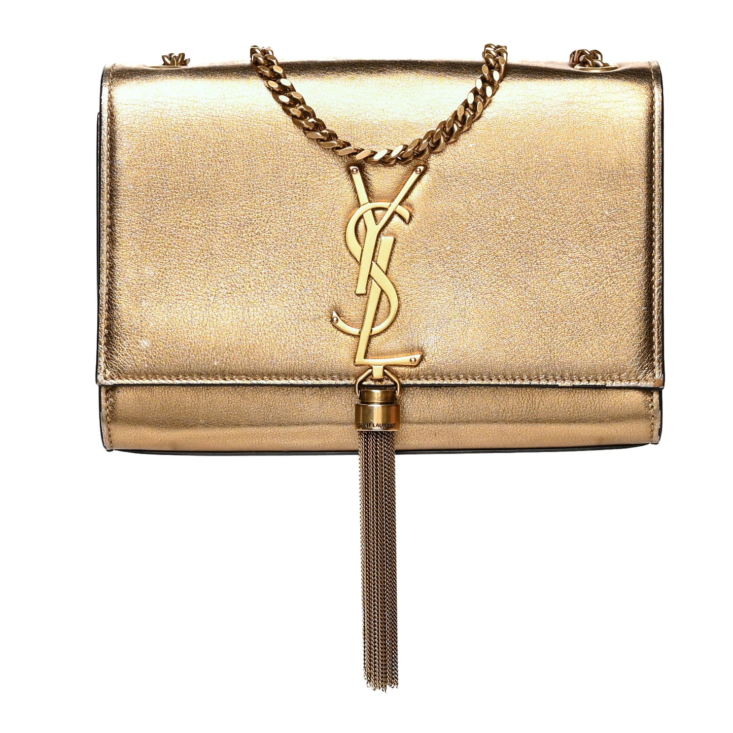 Metallic Calfskin Small Classic Monogram Kate Tassel Satchel Gold