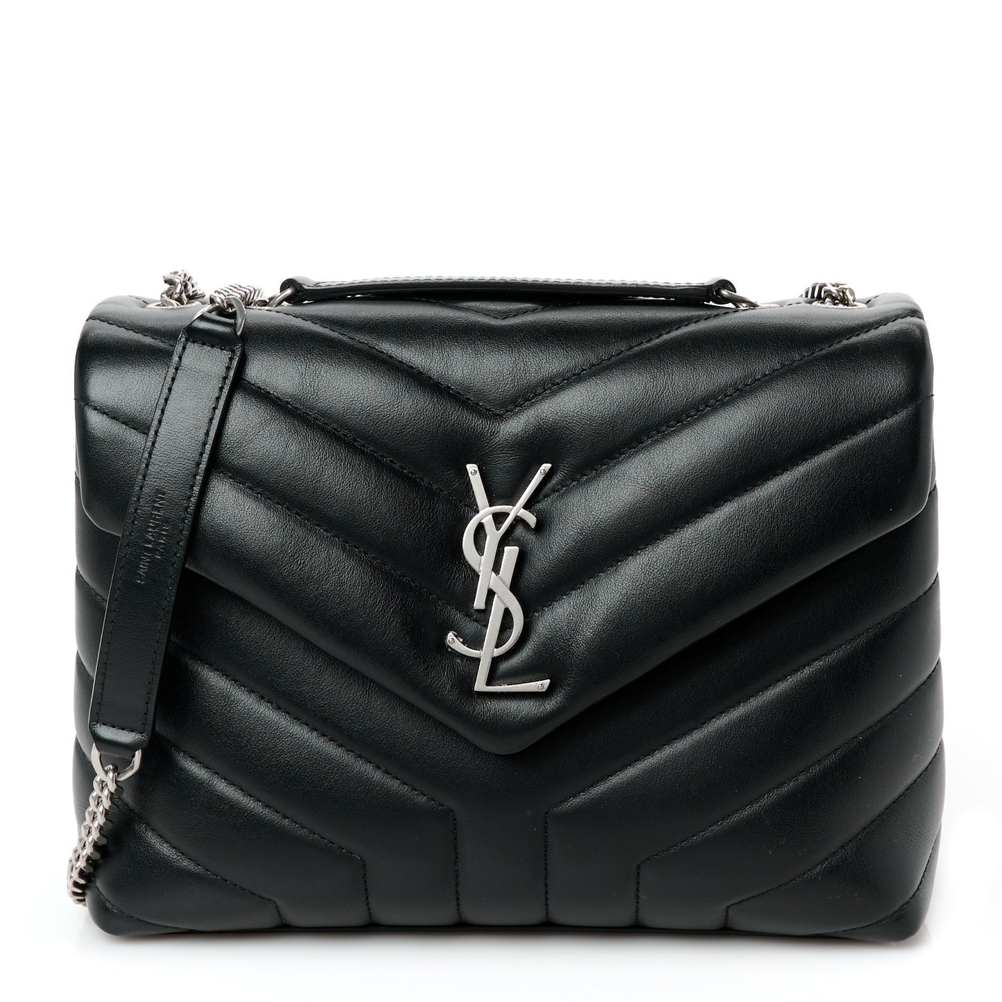 Calfskin Y Quilted Monogram Small Loulou Chain Satchel Black