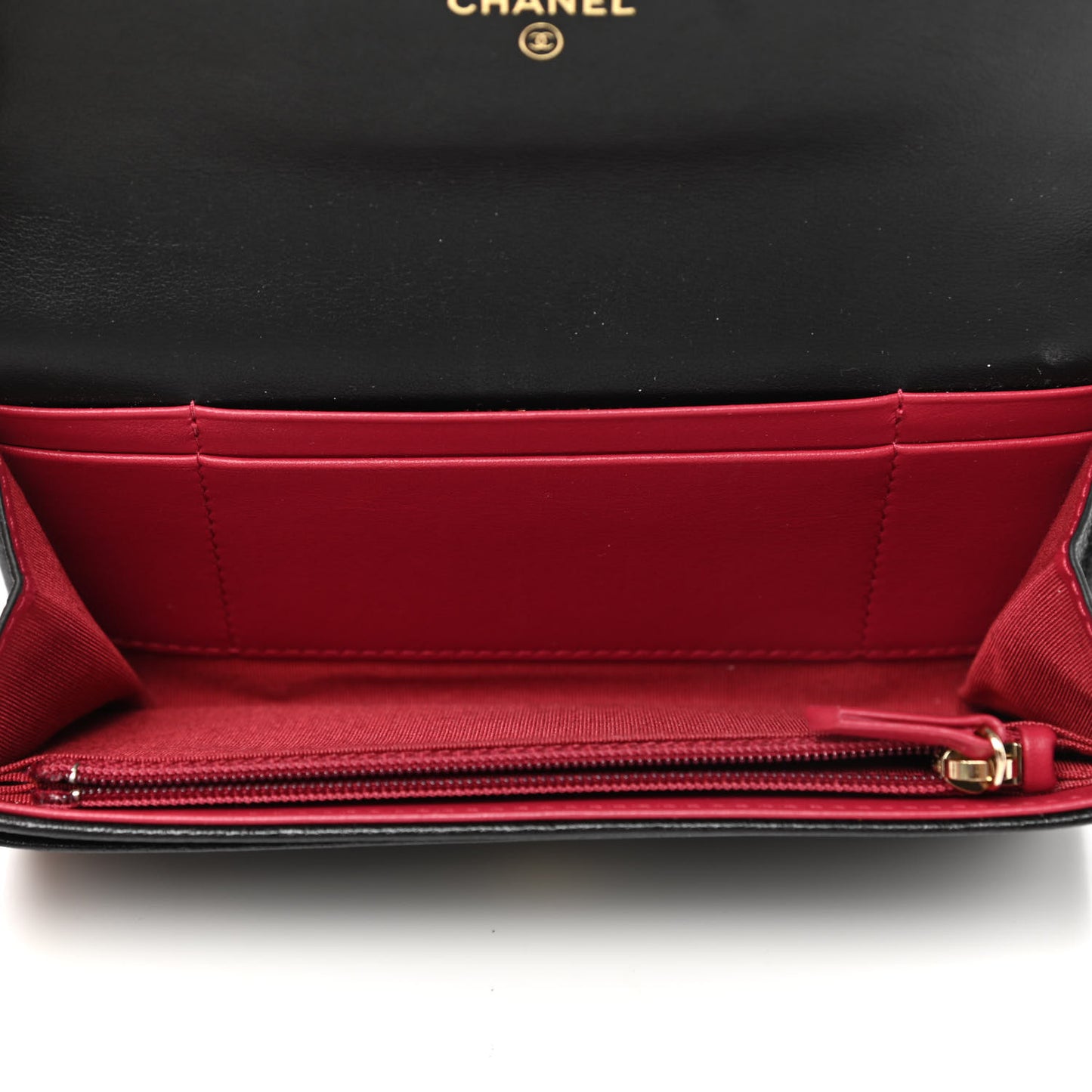 Shiny Goatskin Quilted Chanel 19 Flap Wallet Black