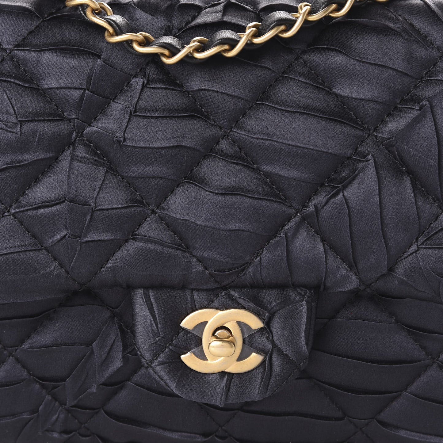 Satin Quilted Pleated Medium Single Flap Navy