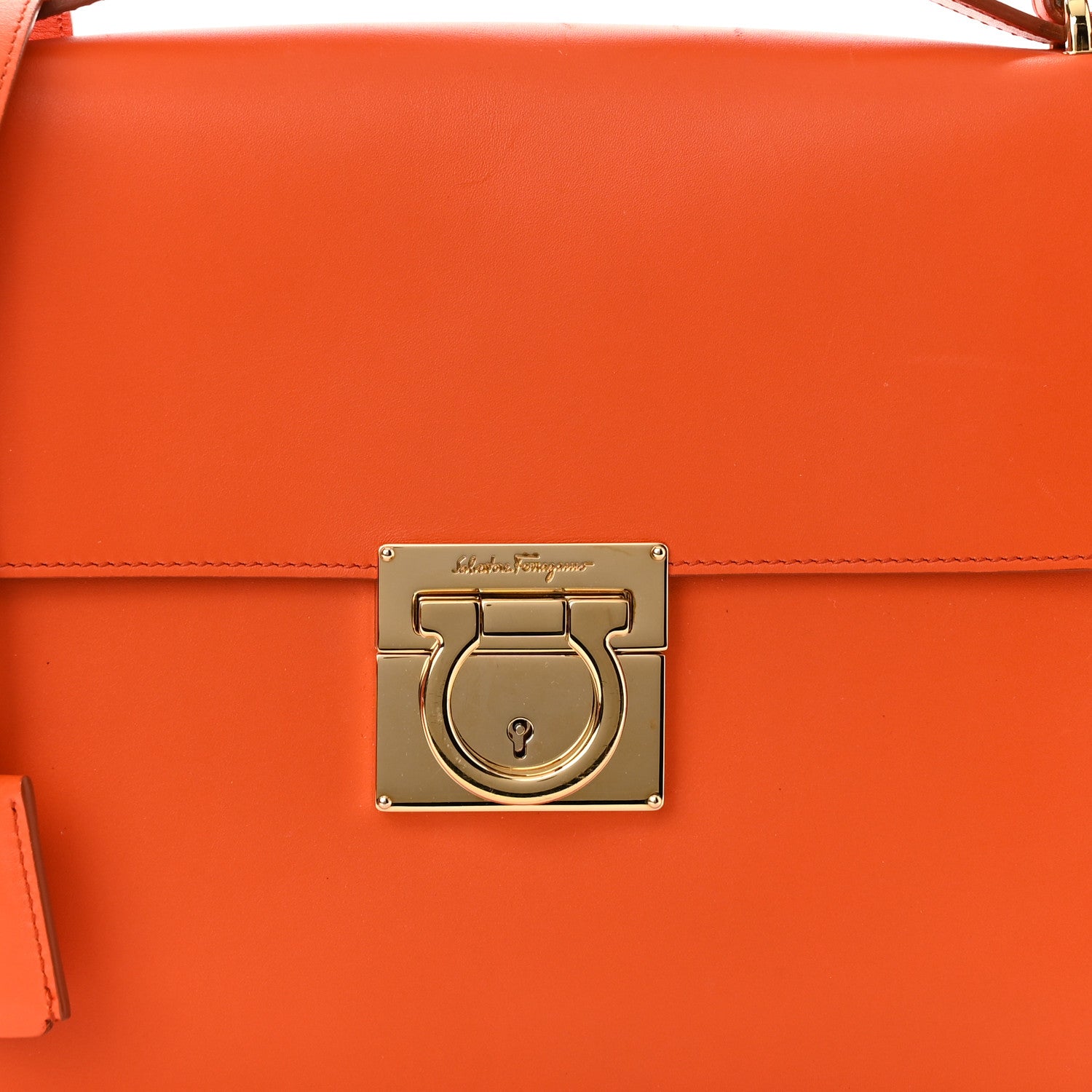 Salvatore Ferragamo Calfskin Gancio Lock Satchel Orange 6 of 8