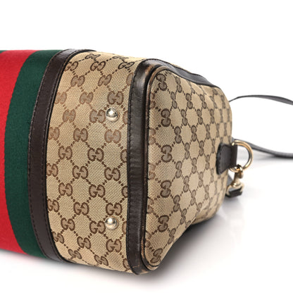 Gucci Monogram Selleria Calfskin Vintage Web Medium Boston Beige Ebony Cocoa 9 of 18