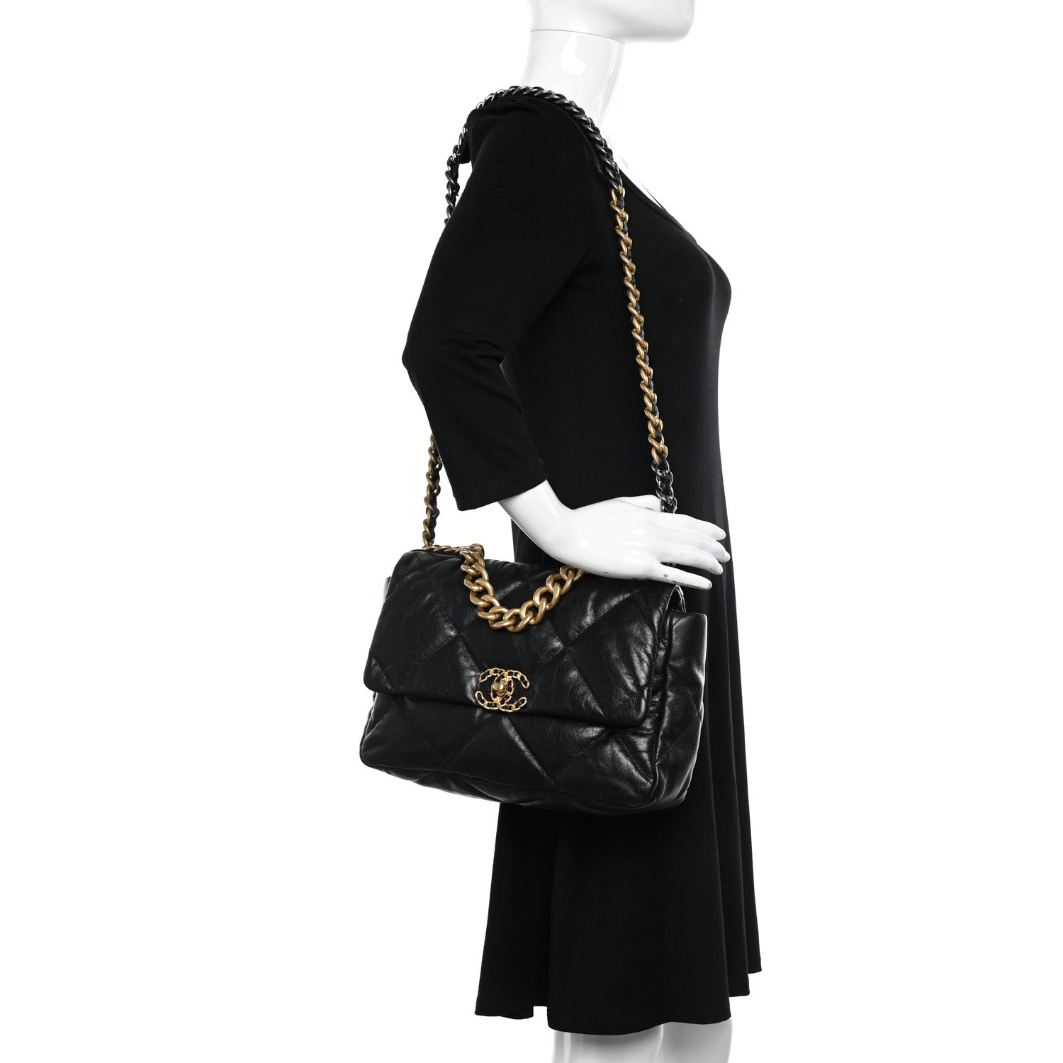Chanel Shiny Goatskin Quilted Large Chanel 19 Flap Black 2 of 11