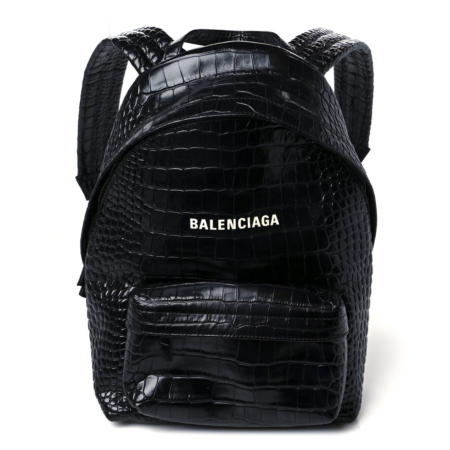 Calfskin Logo Crocodile Embossed Small Everyday Backpack Black