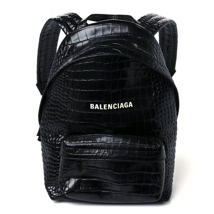 Balenciaga Calfskin Logo Crocodile Embossed Small Everyday Backpack Black 1 of 11