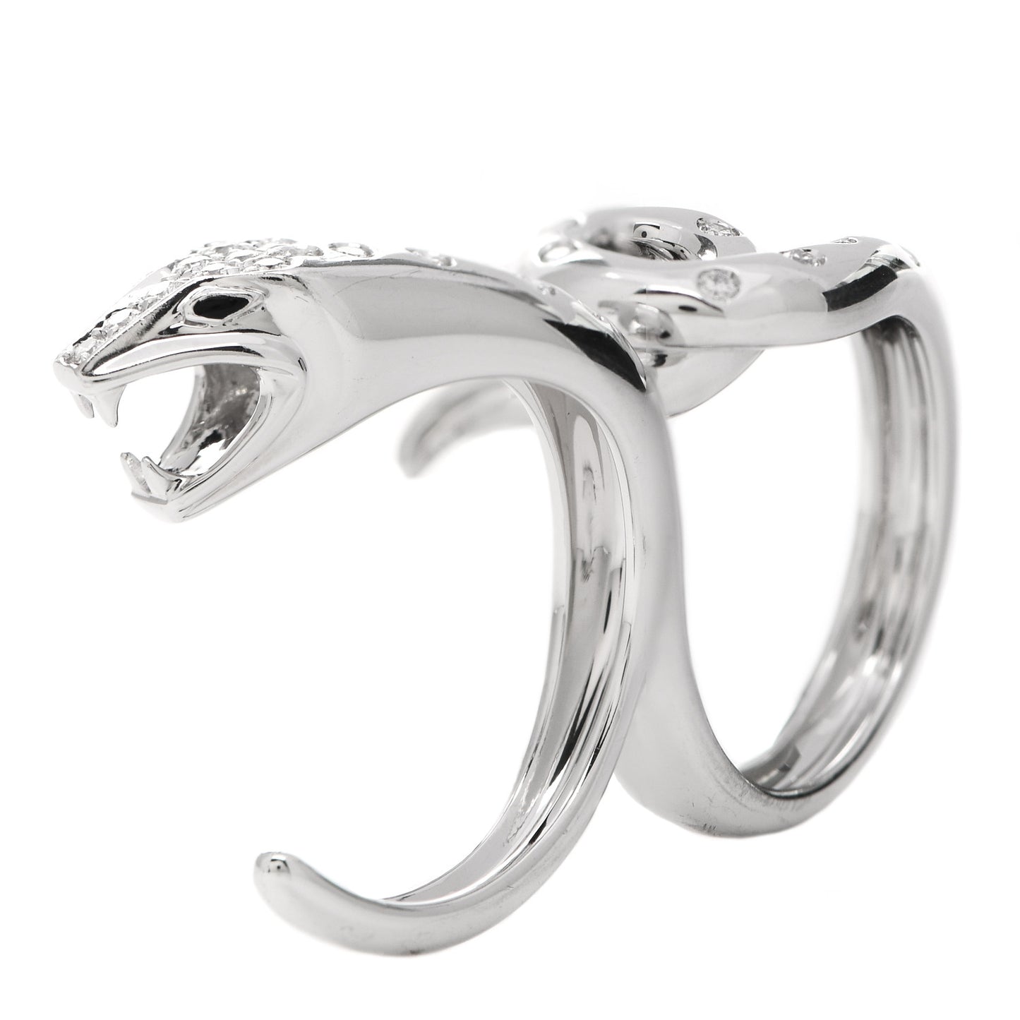 18K White Gold Diamond Kaa Double Trouble Snake Ring 53 6.25