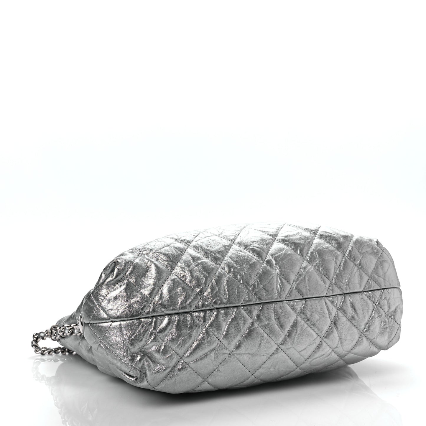 Metallic Crackled Calfskin Quilted Medium Big Bang Hobo Silver