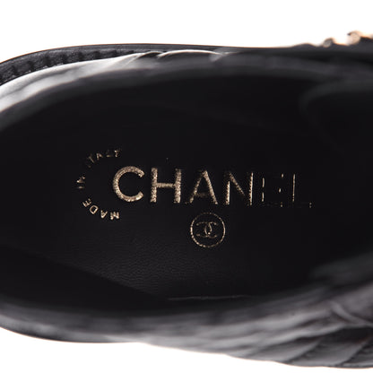 Chanel Shiny Goatskin Calfskin Quilted Lace Up Combat Boots 39 Black 9 of 11