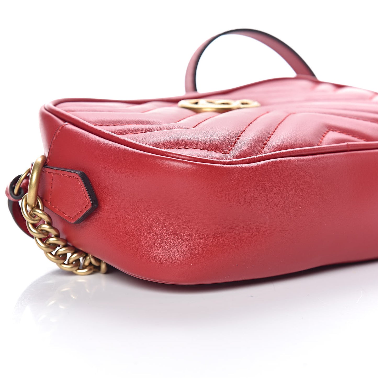 Calfskin Matelasse Mini GG Marmont Chain Shoulder Bag Hibiscus Red