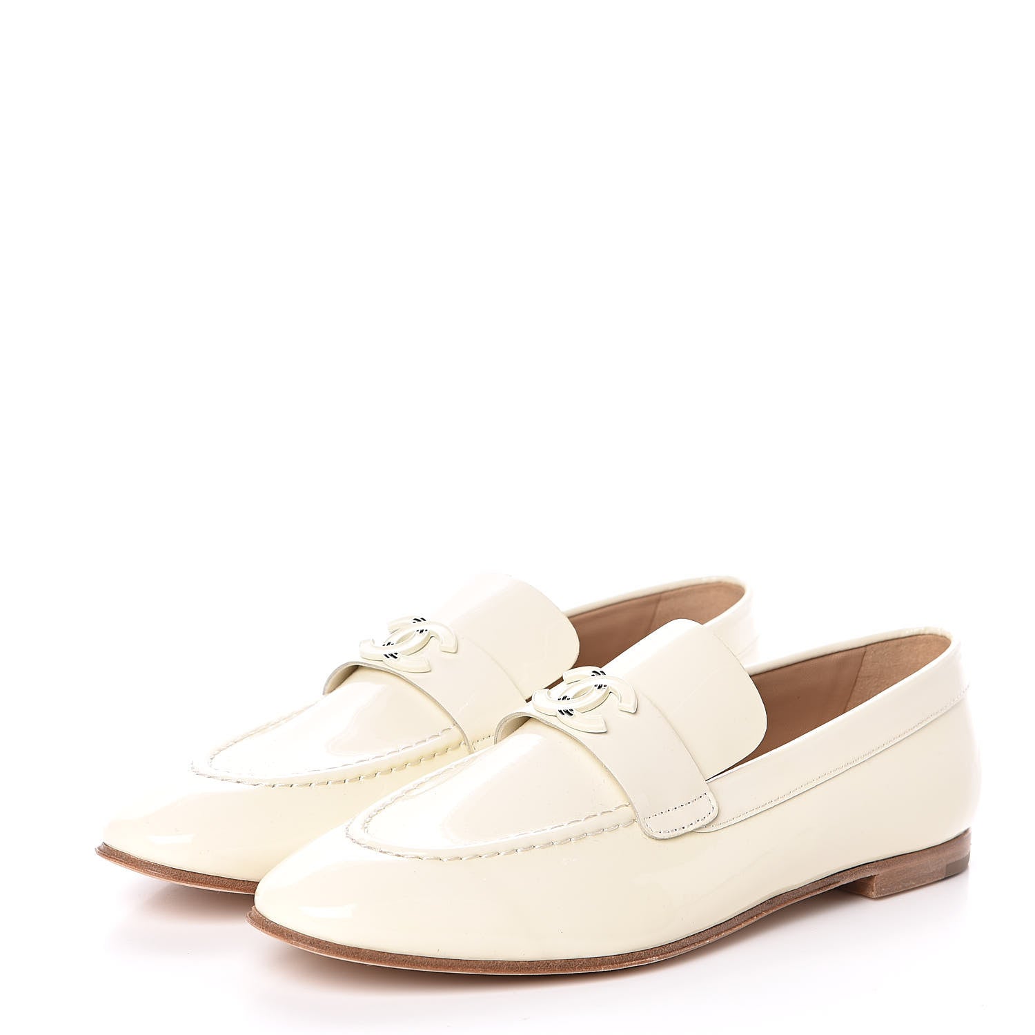 Chanel Patent Calfskin CC Loafers 37 White 3 of 8