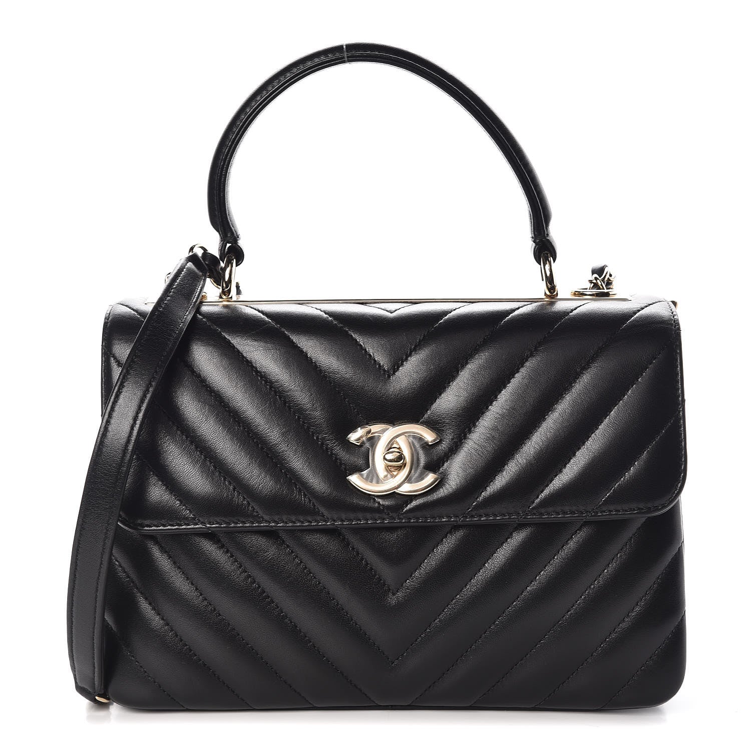 Chanel Lambskin Chevron Quilted Small Trendy CC Dual Handle Flap Bag Black 1 of 9