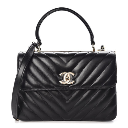 Chanel Lambskin Chevron Quilted Small Trendy CC Dual Handle Flap Bag Black 1 of 9