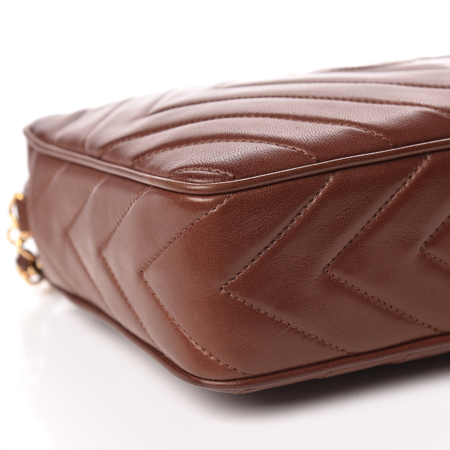 Chanel Lambskin Chevron Quilted Tassel Camera Case Brown 10 of 12